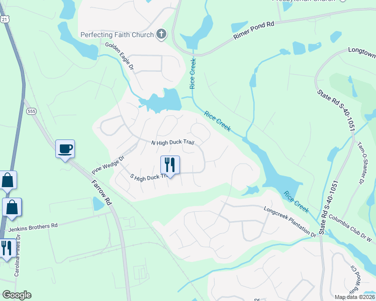 map of restaurants, bars, coffee shops, grocery stores, and more near 65 Sand Oak Court in Blythewood