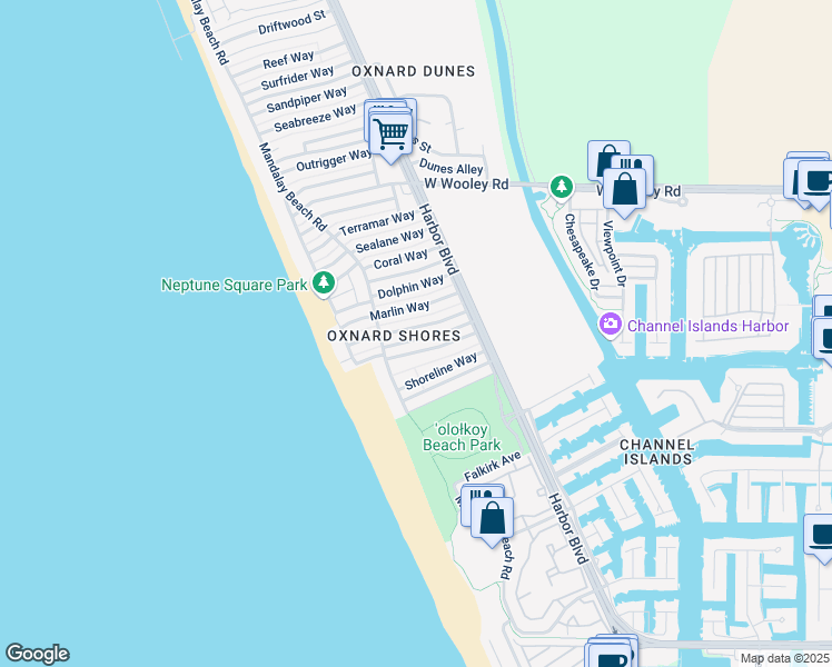 map of restaurants, bars, coffee shops, grocery stores, and more near 4936 Amalfi Way in Oxnard