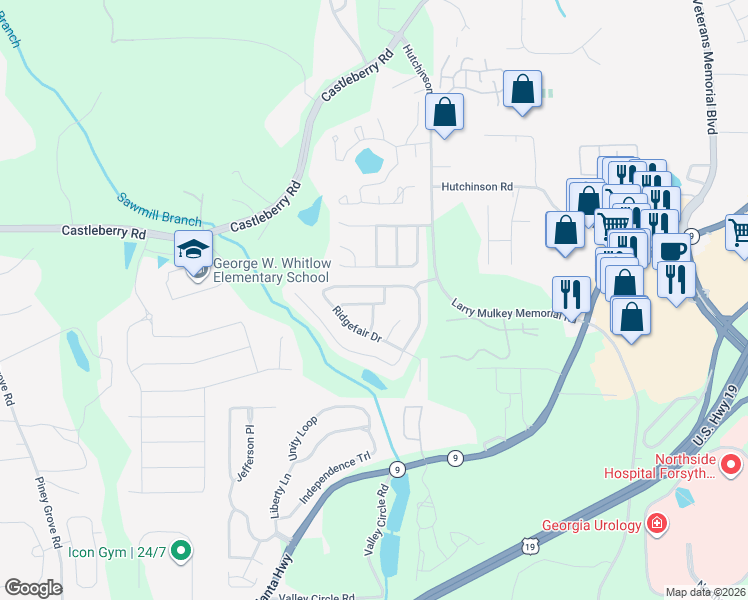 map of restaurants, bars, coffee shops, grocery stores, and more near 4411 Weham Court in Cumming