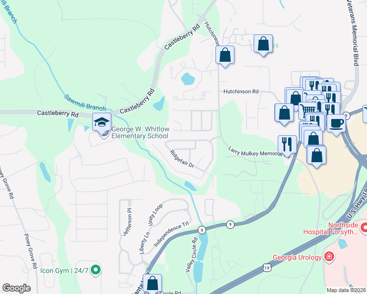 map of restaurants, bars, coffee shops, grocery stores, and more near 4315 Shillham Court in Cumming