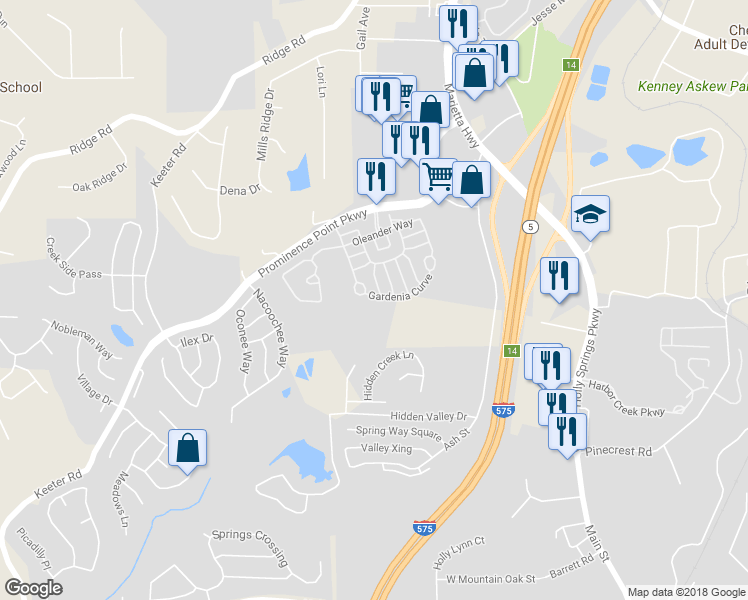 map of restaurants, bars, coffee shops, grocery stores, and more near 906 Gardenia Curv Street in Canton