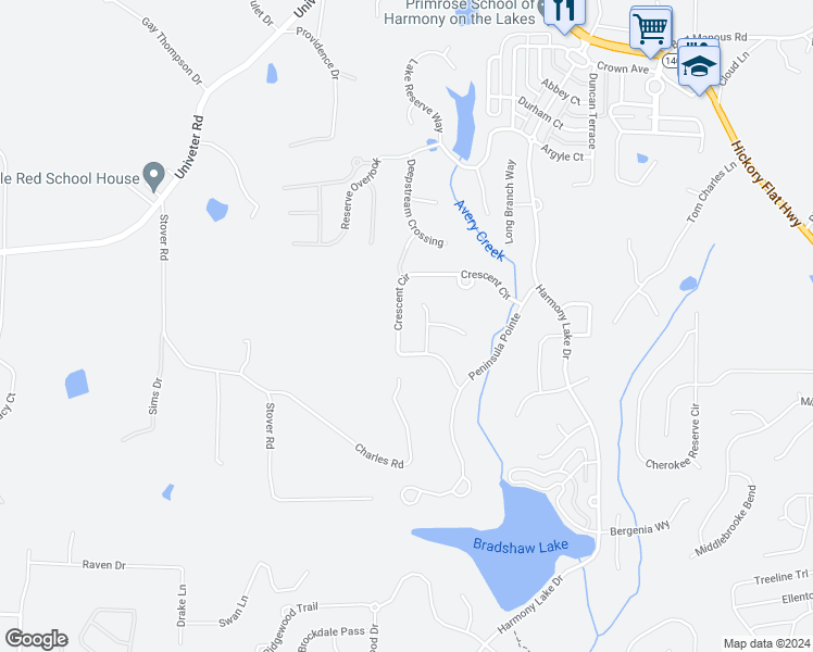 map of restaurants, bars, coffee shops, grocery stores, and more near 743 Crescent Circle in Canton