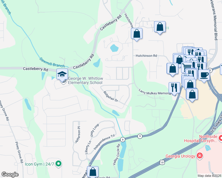 map of restaurants, bars, coffee shops, grocery stores, and more near 4315 Shillham Court in Cumming