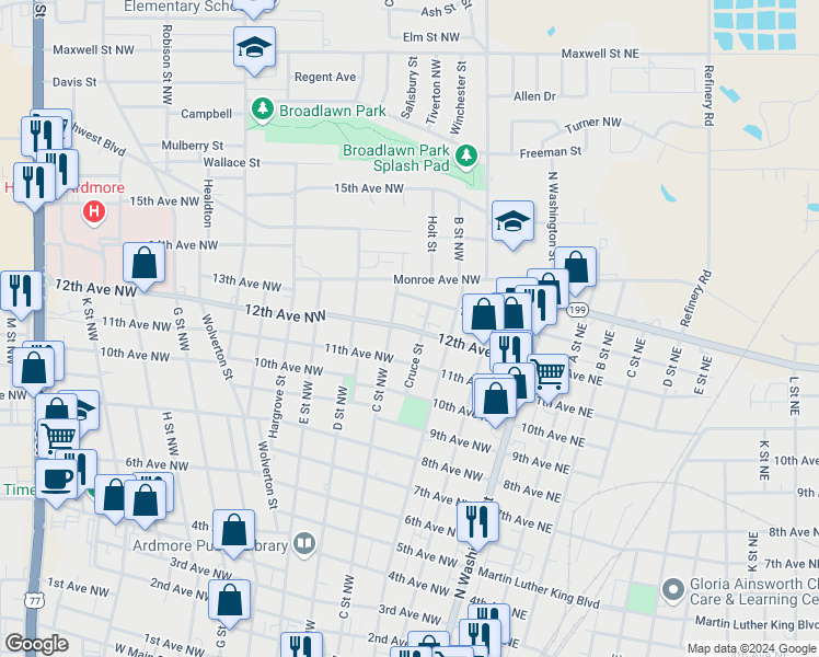 map of restaurants, bars, coffee shops, grocery stores, and more near 231 12th Avenue Northwest in Ardmore