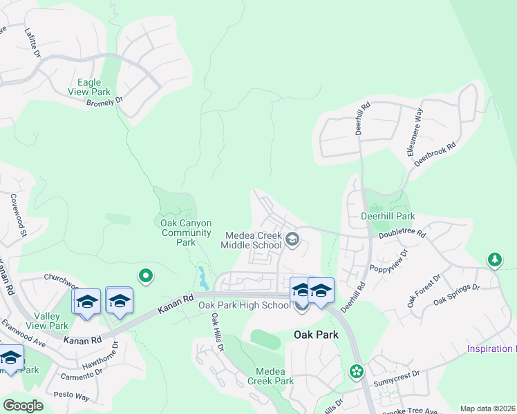 map of restaurants, bars, coffee shops, grocery stores, and more near 5744 Oak Bend Lane in Oak Park
