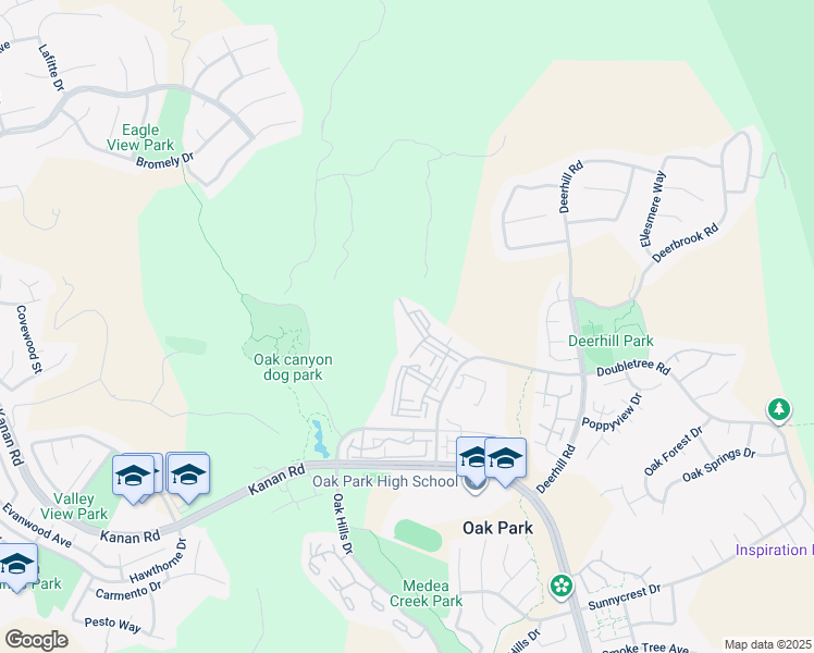 map of restaurants, bars, coffee shops, grocery stores, and more near 5744 Oak Bend Lane in Oak Park