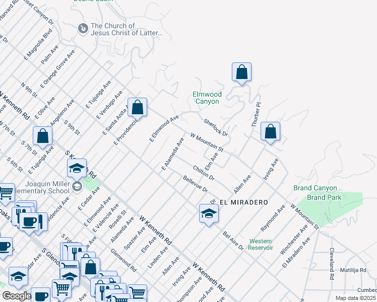 map of restaurants, bars, coffee shops, grocery stores, and more near 2064 Watson Street in Glendale