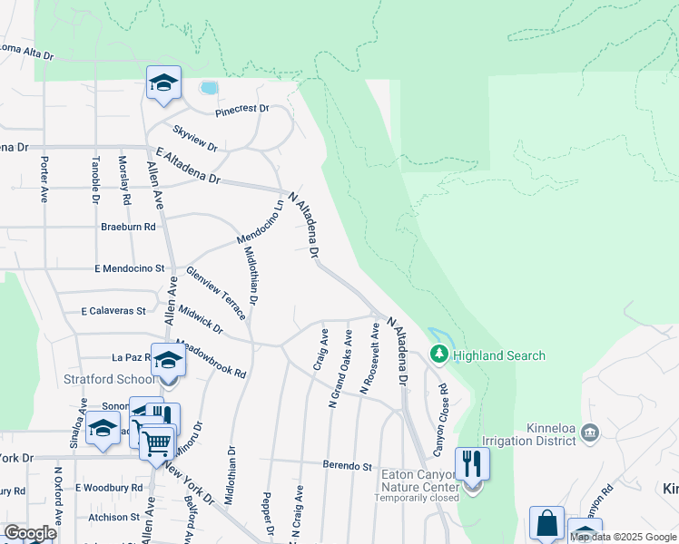 map of restaurants, bars, coffee shops, grocery stores, and more near 2452 North Altadena Drive in Altadena