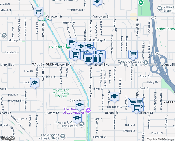 map of restaurants, bars, coffee shops, grocery stores, and more near in Los Angeles