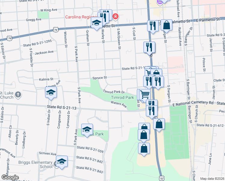 map of restaurants, bars, coffee shops, grocery stores, and more near 413 West Poplar Street in Florence