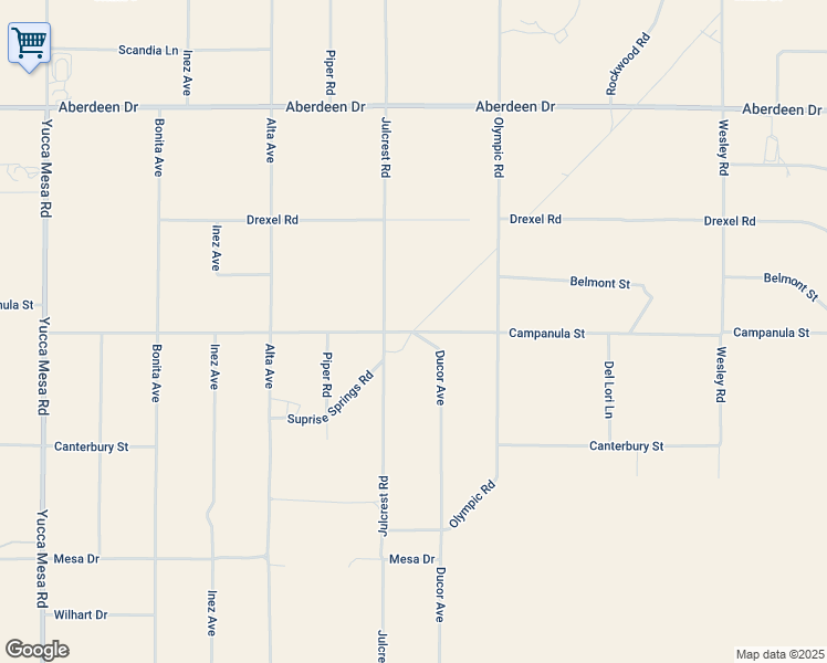 map of restaurants, bars, coffee shops, grocery stores, and more near 59970 Campanula Street in Yucca Valley