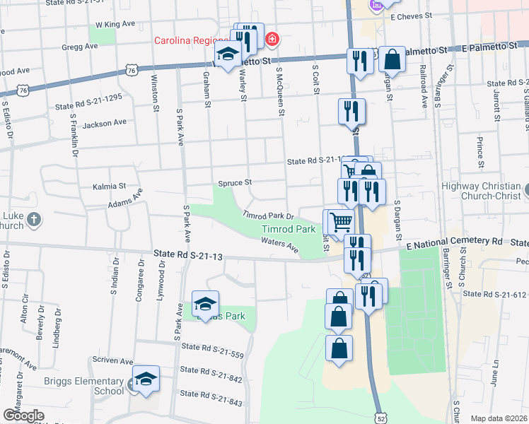 map of restaurants, bars, coffee shops, grocery stores, and more near 413 West Poplar Street in Florence