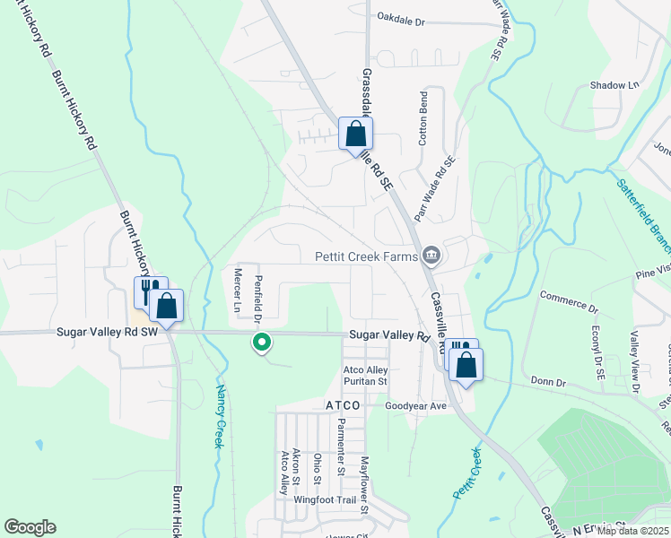 map of restaurants, bars, coffee shops, grocery stores, and more near 37 Mercer Lane in Cartersville