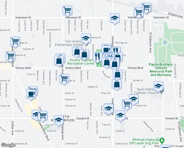 map of restaurants, bars, coffee shops, grocery stores, and more near 11159 Laughlin Lane in Los Angeles