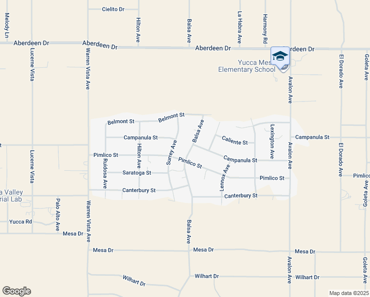 map of restaurants, bars, coffee shops, grocery stores, and more near 3706 Balsa Avenue in Yucca Valley