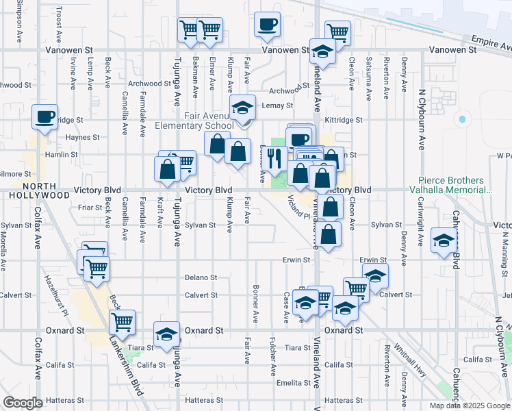map of restaurants, bars, coffee shops, grocery stores, and more near 11161 Laughlin Lane in Los Angeles