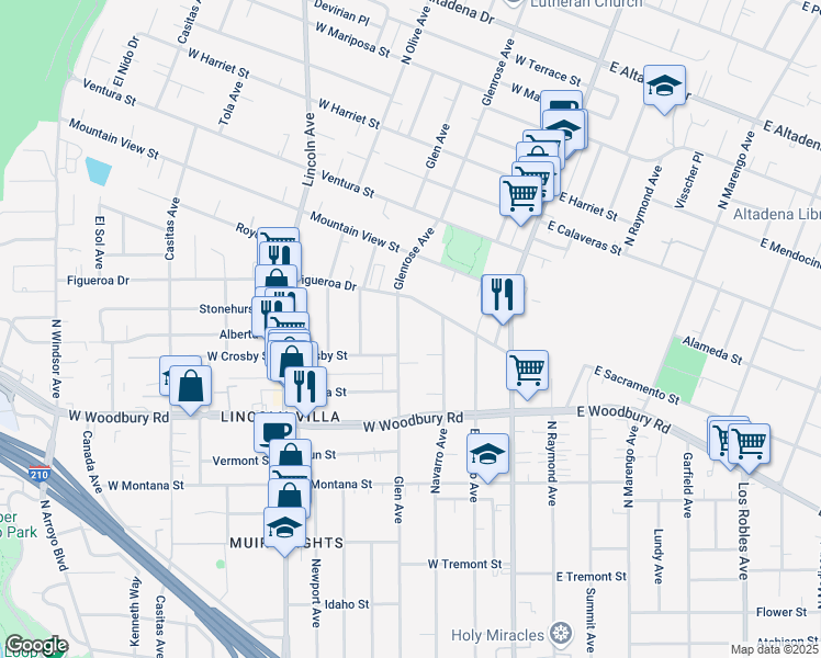 map of restaurants, bars, coffee shops, grocery stores, and more near 2370 Glenrose Avenue in Altadena