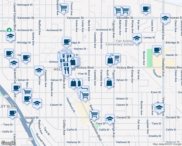 map of restaurants, bars, coffee shops, grocery stores, and more near in Los Angeles