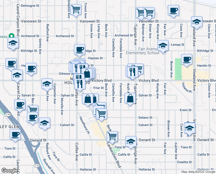 map of restaurants, bars, coffee shops, grocery stores, and more near in Los Angeles