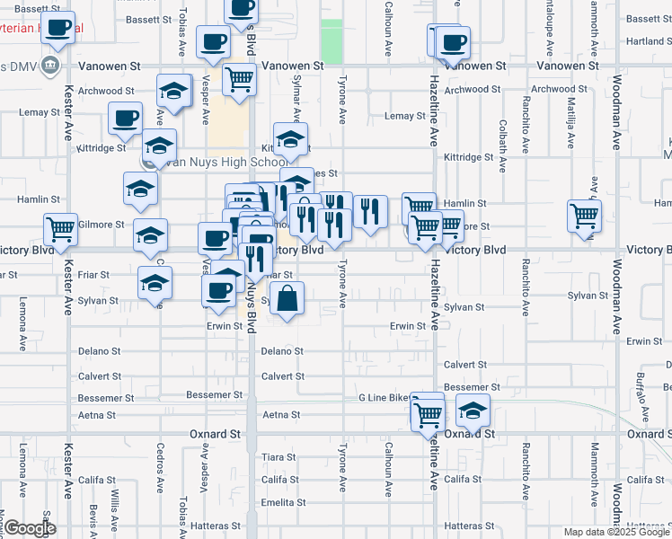 map of restaurants, bars, coffee shops, grocery stores, and more near in Los Angeles