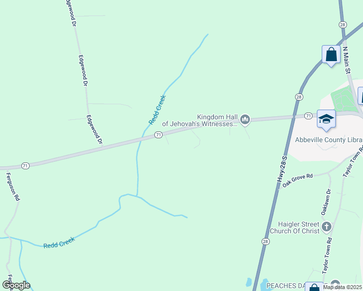 map of restaurants, bars, coffee shops, grocery stores, and more near 455 South Carolina 71 in Abbeville