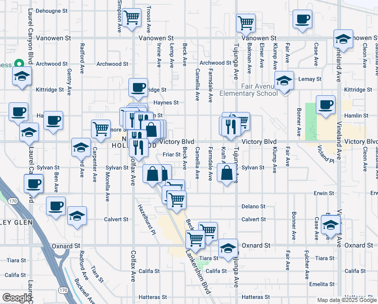 map of restaurants, bars, coffee shops, grocery stores, and more near in Los Angeles