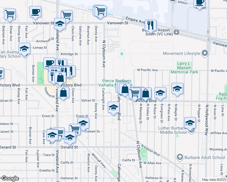 map of restaurants, bars, coffee shops, grocery stores, and more near in Los Angeles