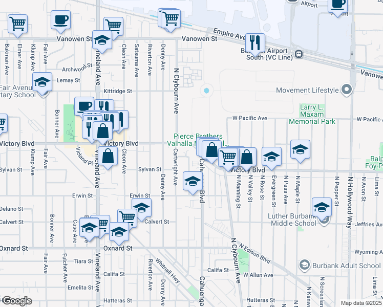map of restaurants, bars, coffee shops, grocery stores, and more near in Los Angeles