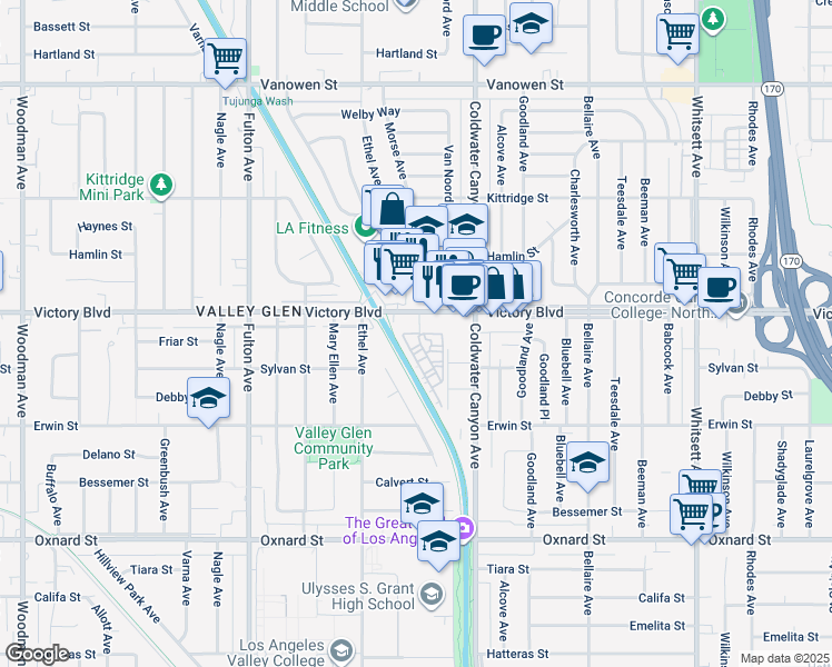 map of restaurants, bars, coffee shops, grocery stores, and more near 6337 Morse Avenue in Los Angeles