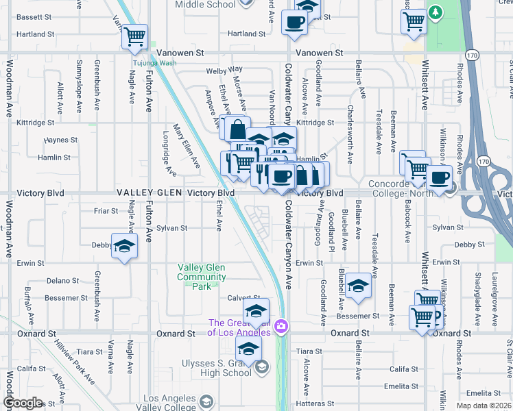 map of restaurants, bars, coffee shops, grocery stores, and more near 6232 Morse Avenue in Los Angeles