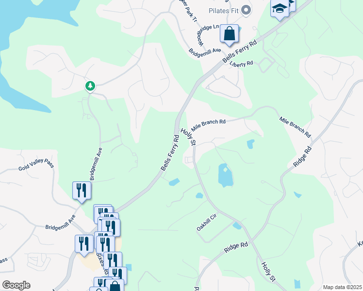 map of restaurants, bars, coffee shops, grocery stores, and more near 9764 Bells Ferry Road in Canton