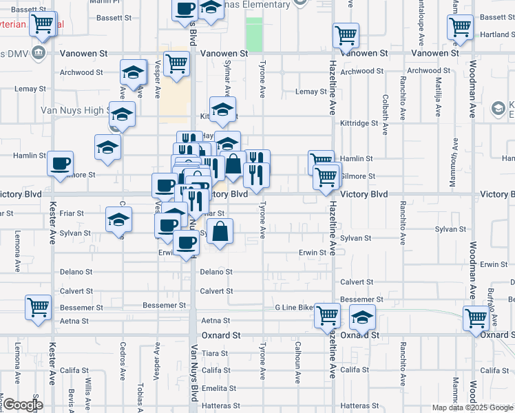 map of restaurants, bars, coffee shops, grocery stores, and more near in Los Angeles