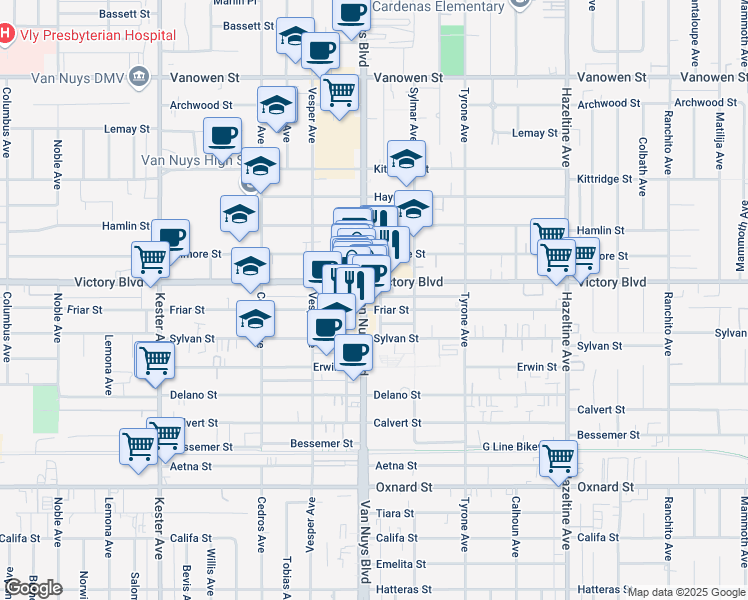 map of restaurants, bars, coffee shops, grocery stores, and more near in Los Angeles