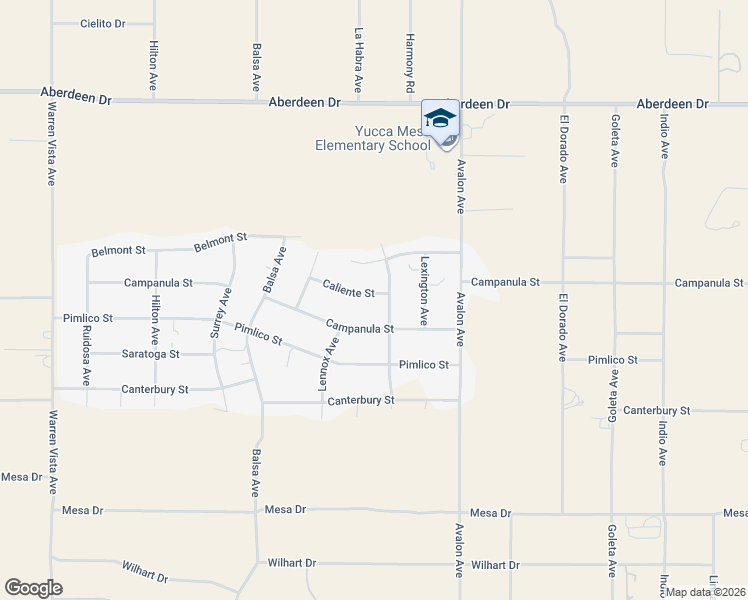 map of restaurants, bars, coffee shops, grocery stores, and more near 58331 Caliente Street in Yucca Valley
