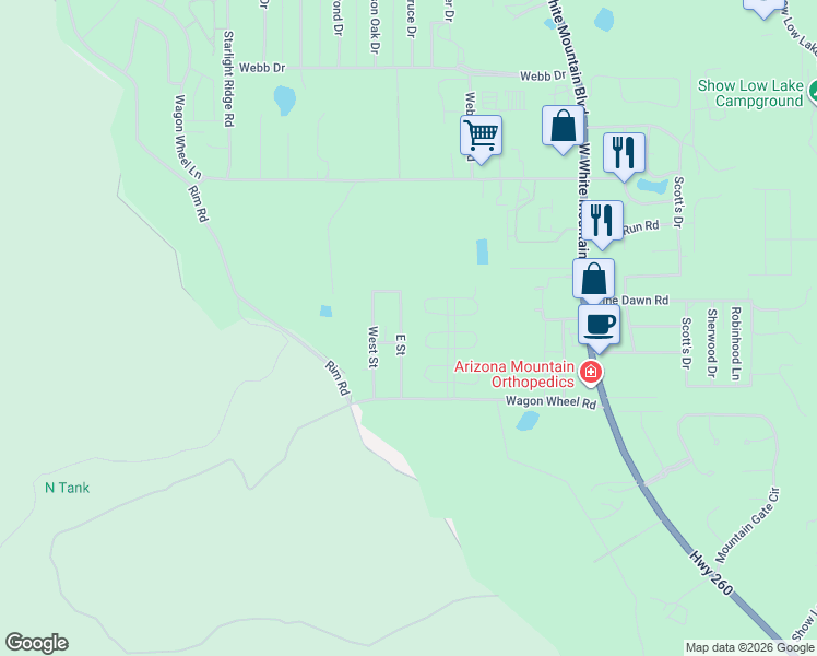 map of restaurants, bars, coffee shops, grocery stores, and more near 6137 B Street in Navajo County