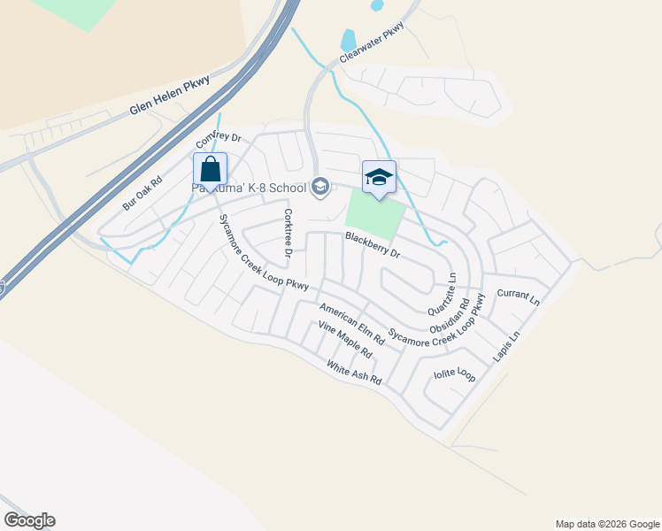 map of restaurants, bars, coffee shops, grocery stores, and more near 18355 Evening Primrose Lane in San Bernardino