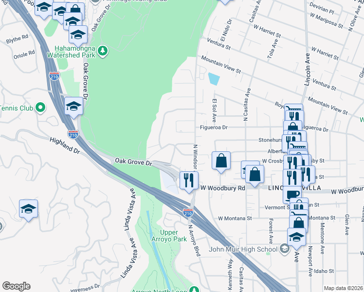 map of restaurants, bars, coffee shops, grocery stores, and more near 915 Arwin Street in Pasadena