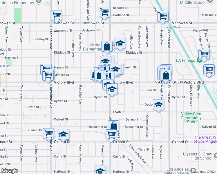 map of restaurants, bars, coffee shops, grocery stores, and more near in Los Angeles