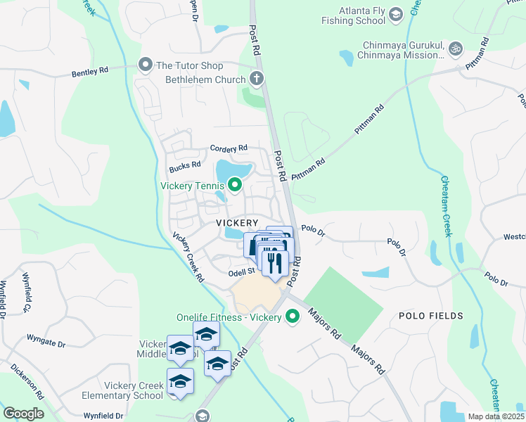 map of restaurants, bars, coffee shops, grocery stores, and more near 6845 Wesley Hughes Road in Cumming
