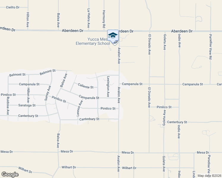 map of restaurants, bars, coffee shops, grocery stores, and more near 3681 Lexington Avenue in Yucca Valley