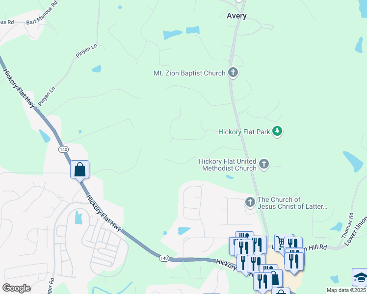 map of restaurants, bars, coffee shops, grocery stores, and more near 255 Lingefelt Lane in Canton