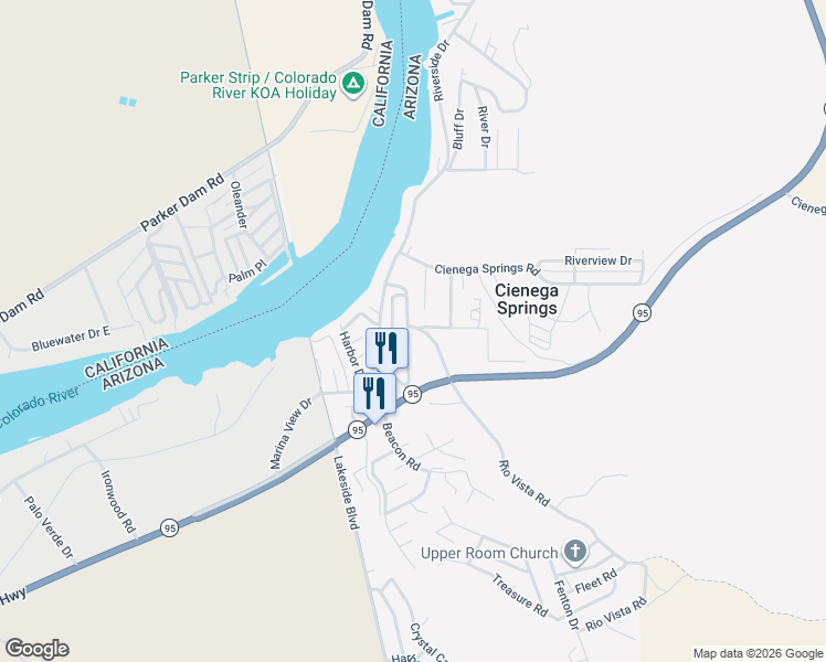map of restaurants, bars, coffee shops, grocery stores, and more near 10083 Harbor View Road in Parker