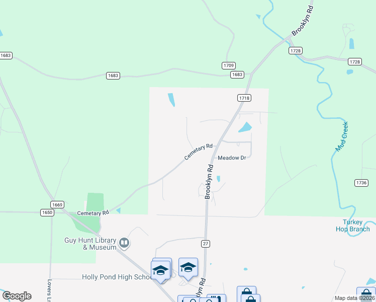 map of restaurants, bars, coffee shops, grocery stores, and more near 701 Cemetary Road in Holly Pond
