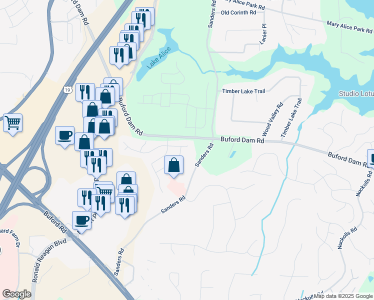 map of restaurants, bars, coffee shops, grocery stores, and more near 656 Leland Parkway in Cumming