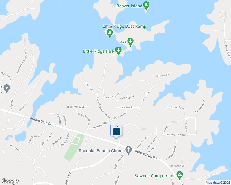 map of restaurants, bars, coffee shops, grocery stores, and more near 3325 Southshore Circle in Cumming