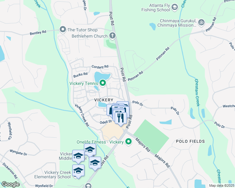 map of restaurants, bars, coffee shops, grocery stores, and more near 6870 Colfax Avenue in Cumming