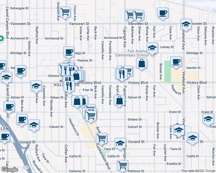 map of restaurants, bars, coffee shops, grocery stores, and more near in Los Angeles
