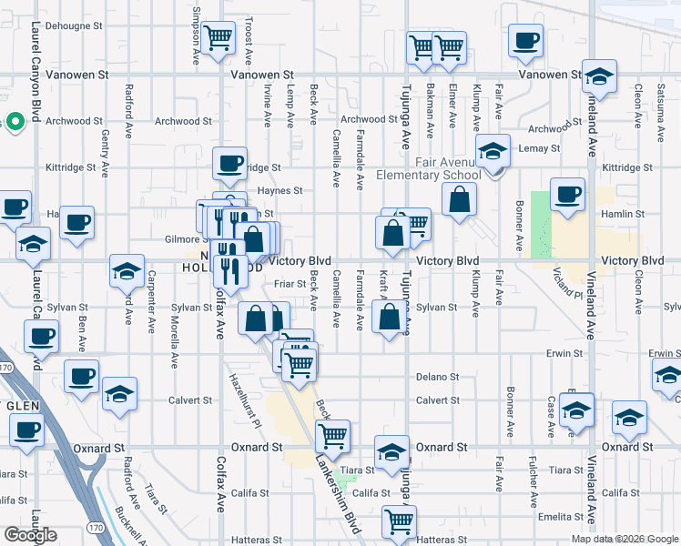 map of restaurants, bars, coffee shops, grocery stores, and more near in Los Angeles
