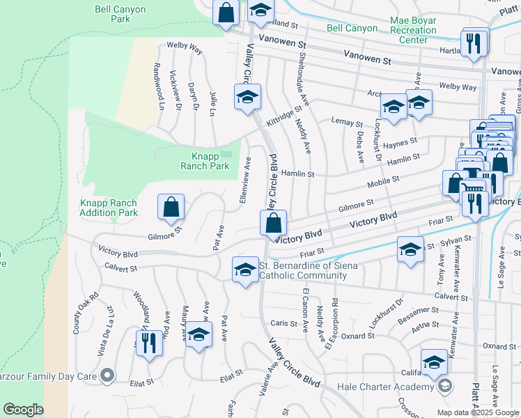 map of restaurants, bars, coffee shops, grocery stores, and more near 6431 Lemay Street in Los Angeles