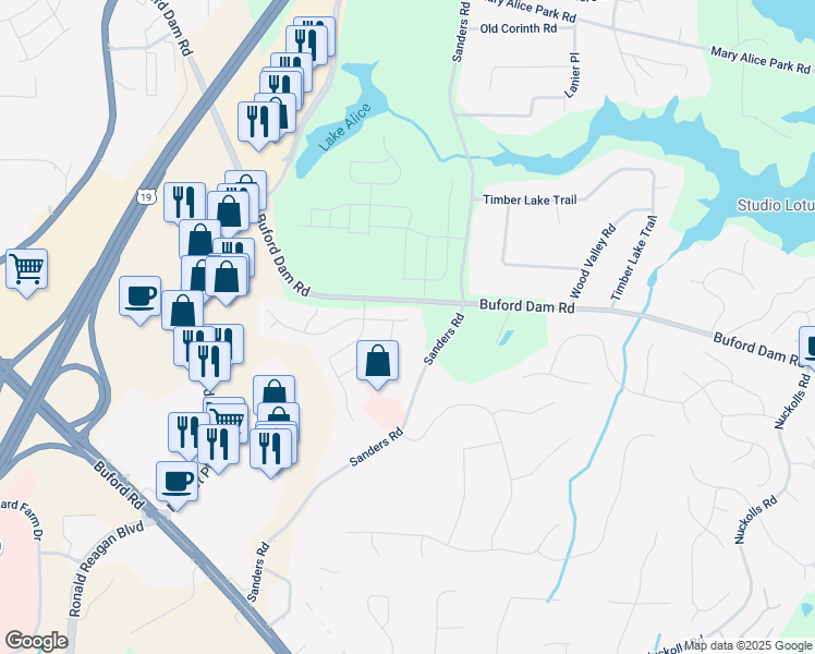 map of restaurants, bars, coffee shops, grocery stores, and more near 656 Leland Parkway in Cumming